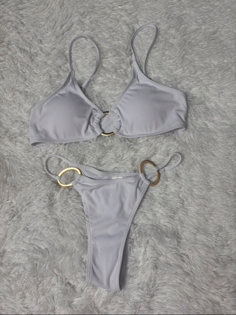 New In Packaging Zando White Ribbed Thong Bikini 2 Piece Swimsuit Size S
